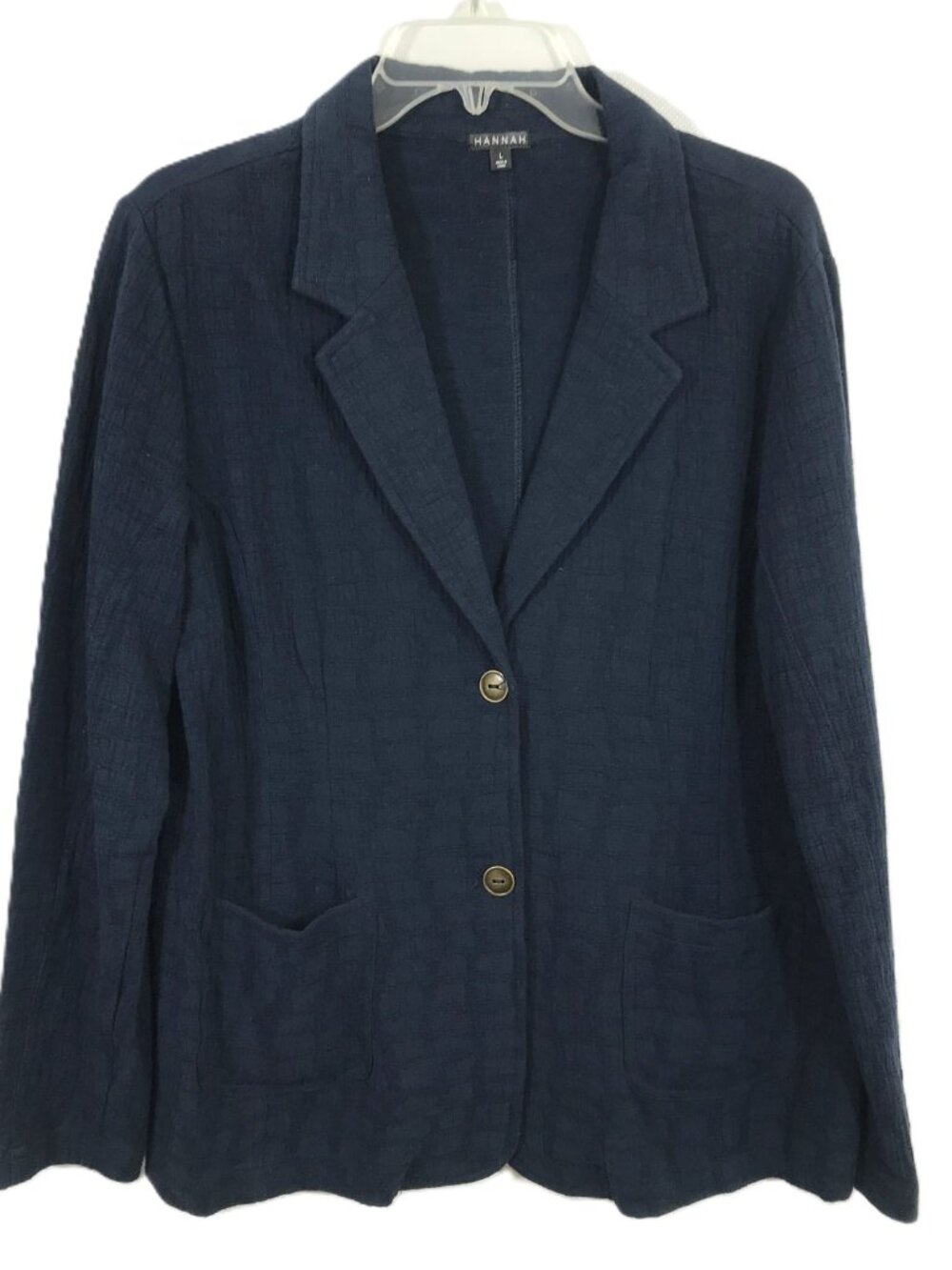 Navy Blue Blazer Jacket Pockets  L, Textured Lightweight Casual Blazer, HANNAH